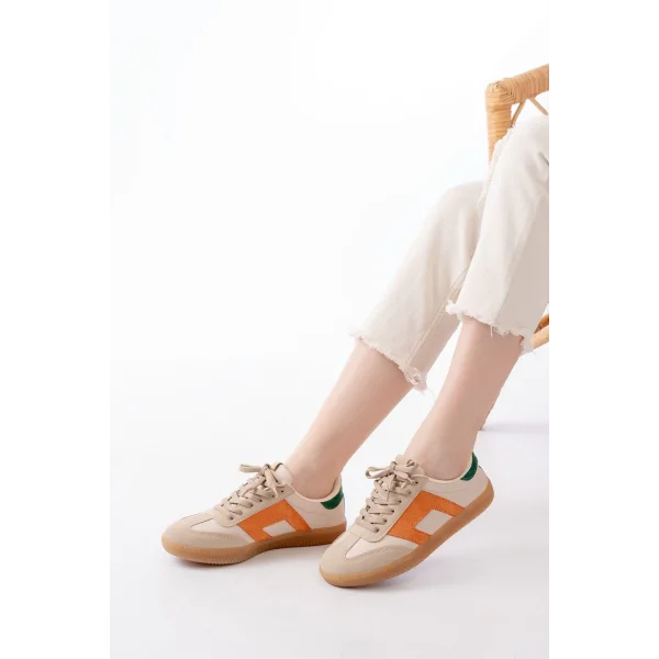 M-5007 Bej Garni  Bağcıklı Termo Taban Günlük Kadın Spor