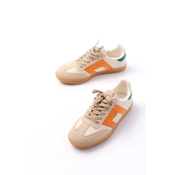 M-5007 Bej Garni  Bağcıklı Termo Taban Günlük Kadın Spor