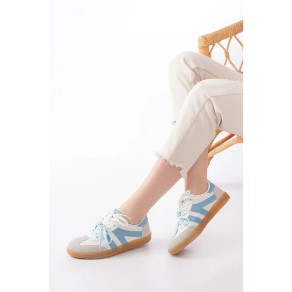 M-6005 Mavi Garni  Bağcıklı Termo Taban Günlük Kadın Spor