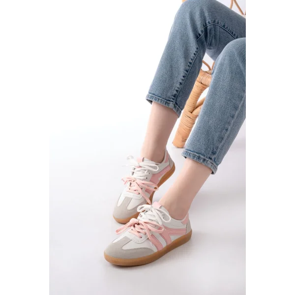 M-6005 Pudra Garni  Bağcıklı Termo Taban Günlük Kadın Spor