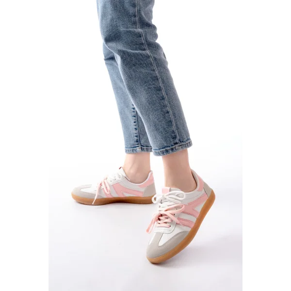 M-6005 Pudra Garni  Bağcıklı Termo Taban Günlük Kadın Spor