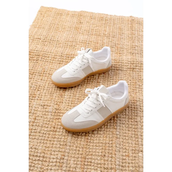 M-6006 Beyaz Garni  Bağcıklı Termo Taban Günlük Kadın Spor