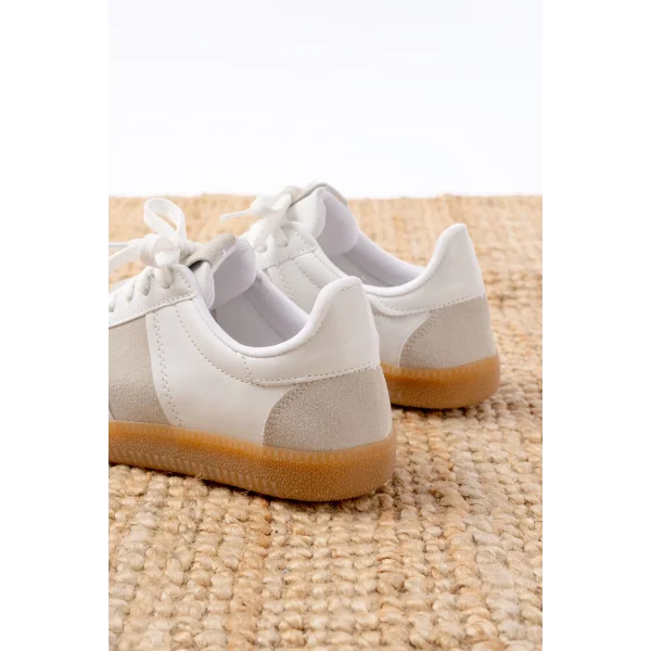 M-6006 Beyaz Garni  Bağcıklı Termo Taban Günlük Kadın Spor