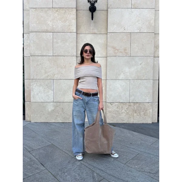 Madonna yaka sıfır kol bluz