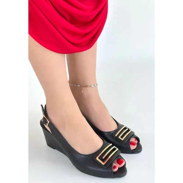 Mamba Siyah Cilt Dolgu Topuk Ayakkabı