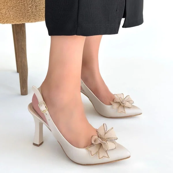 Mewi Bej Saten Topuklu Ayakkabı