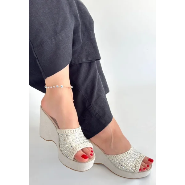 Moka Bej Triko Dolgu Topuk Terlik