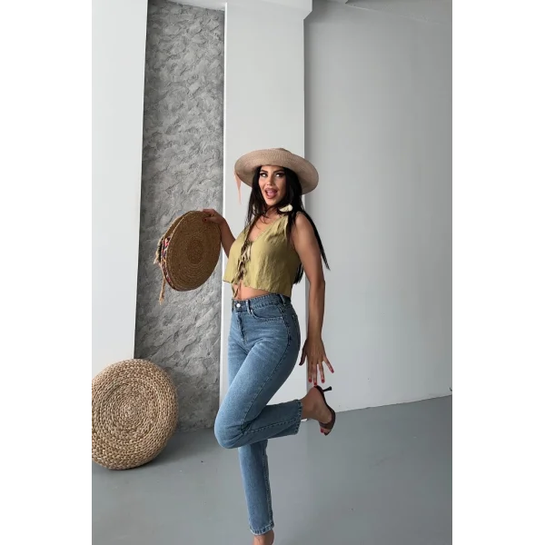Mom fit bıyık kar yıkama jeans pantolon koyu mavi d2006