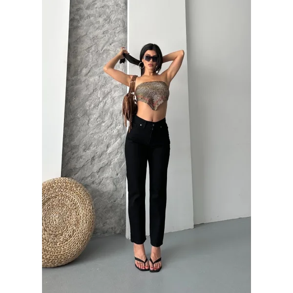 Mom fit enzim taş yıkama jeans pantolon siyah d2006