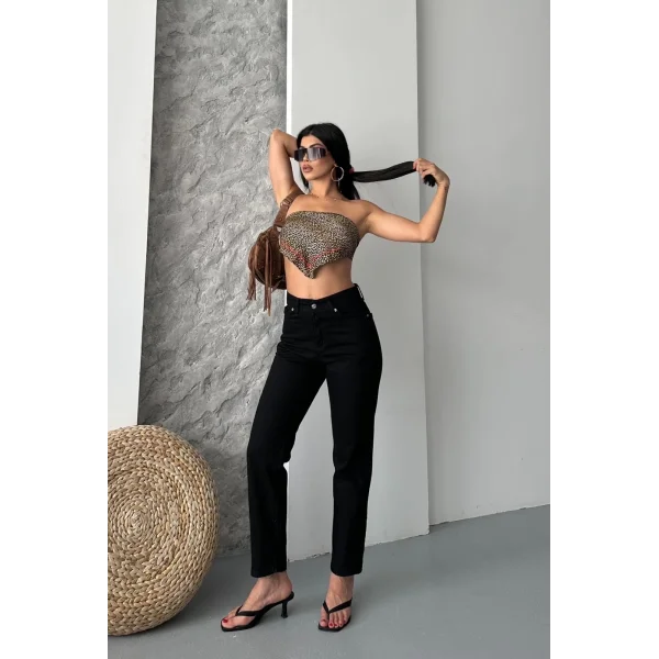 Mom fit enzim taş yıkama jeans pantolon siyah d2006