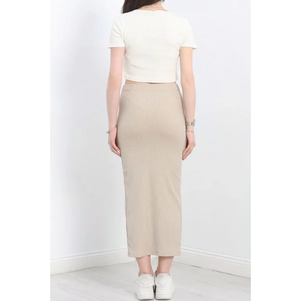 Nakışlı etekli takım bej beyaz s3899