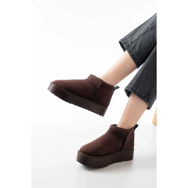 NDR-2850 Kahverengi Süet İçi Kürklü Kışlık Kapalı Burun Kadın Günlük Terlik