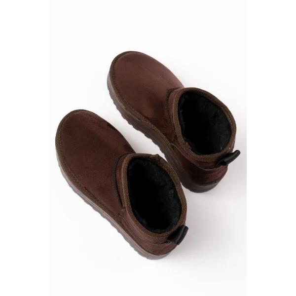 NDR-2850 Kahverengi Süet İçi Kürklü Kışlık Kapalı Burun Kadın Günlük Terlik