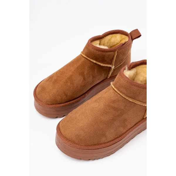 NDR-2850 Taba Süet İçi Kürklü Kışlık Kapalı Burun Kadın Günlük Terlik