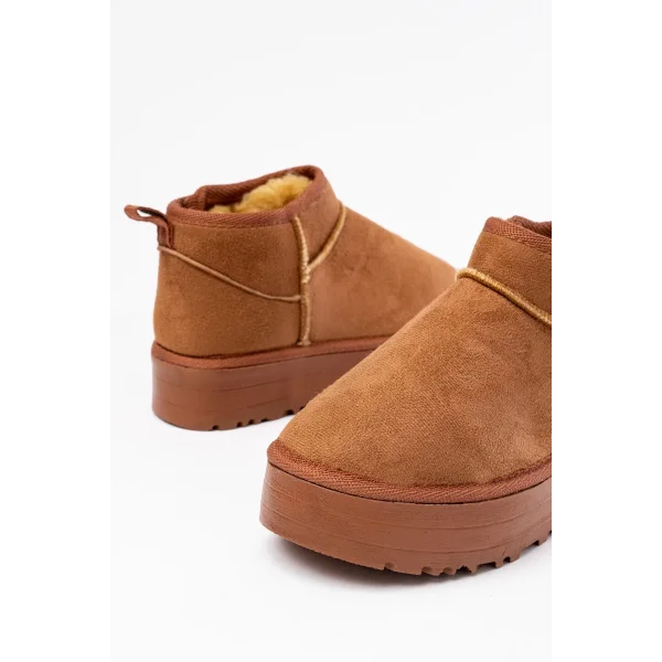 NDR-2850 Taba Süet İçi Kürklü Kışlık Kapalı Burun Kadın Günlük Terlik