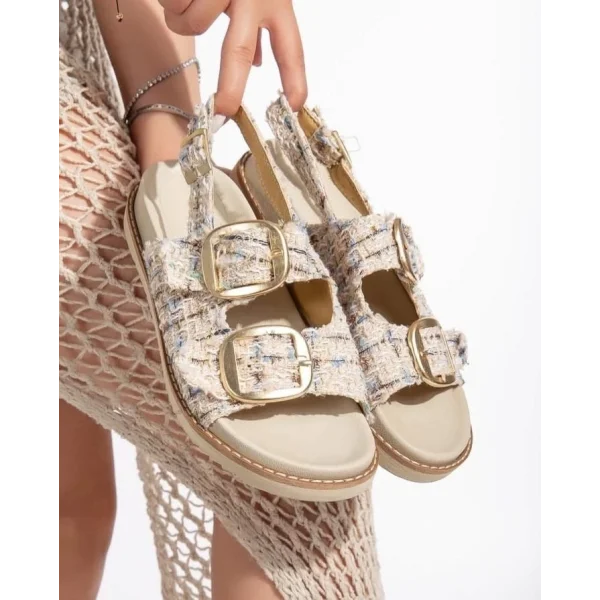 Olira Bej Simli Kemerli Sandalet