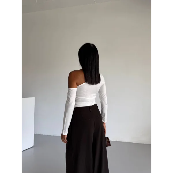 Omuz detaylı kollu bluz beyaz f2336