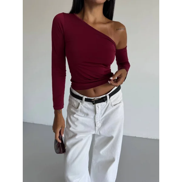 Omuz detaylı kollu bluz bordo f2336