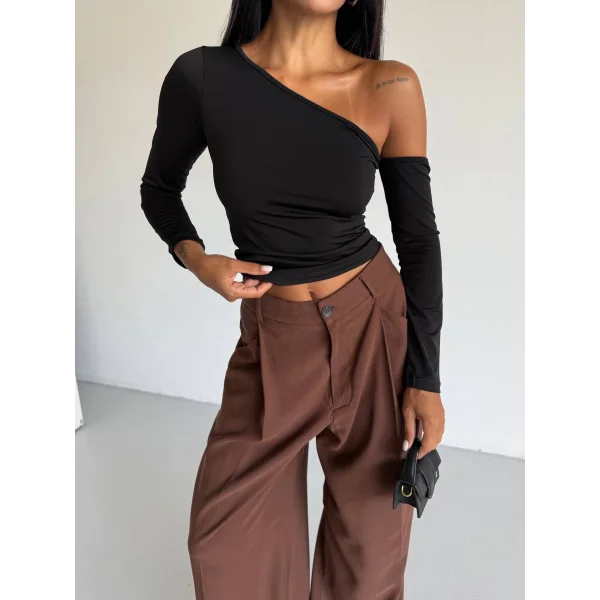 Omuz detaylı kollu bluz siyah f2336