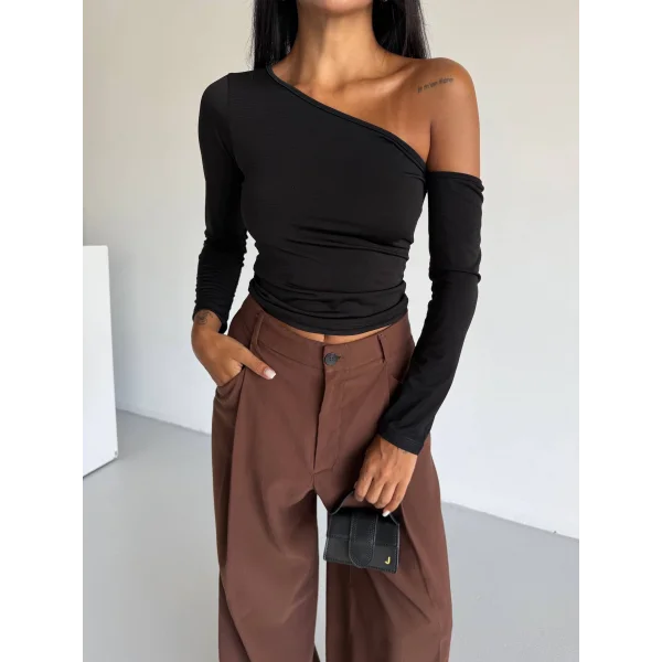 Omuz detaylı kollu bluz siyah f2336