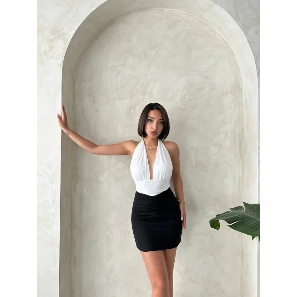 Önü büzgülü etek siyah s24222