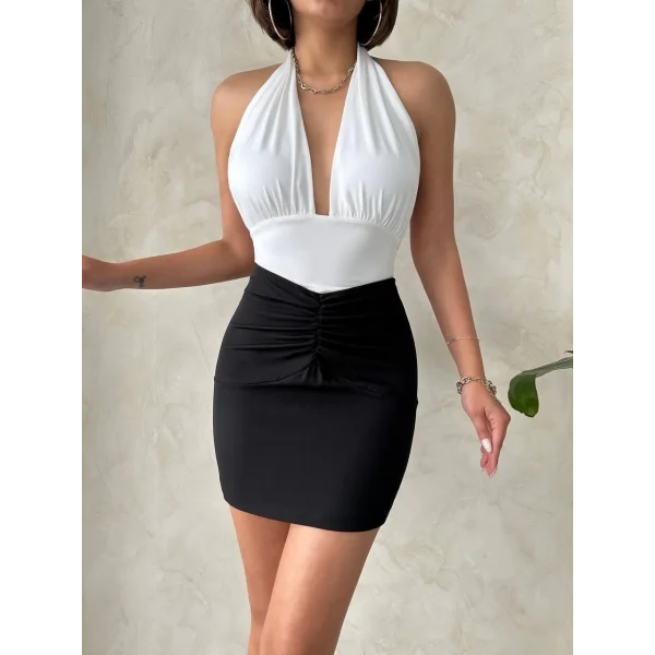 Önü büzgülü etek siyah s24222