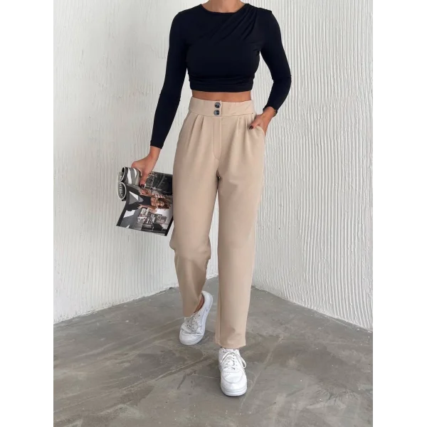 örme krep pantolon çift düğmeli