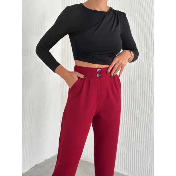 örme krep pantolon çift düğmeli