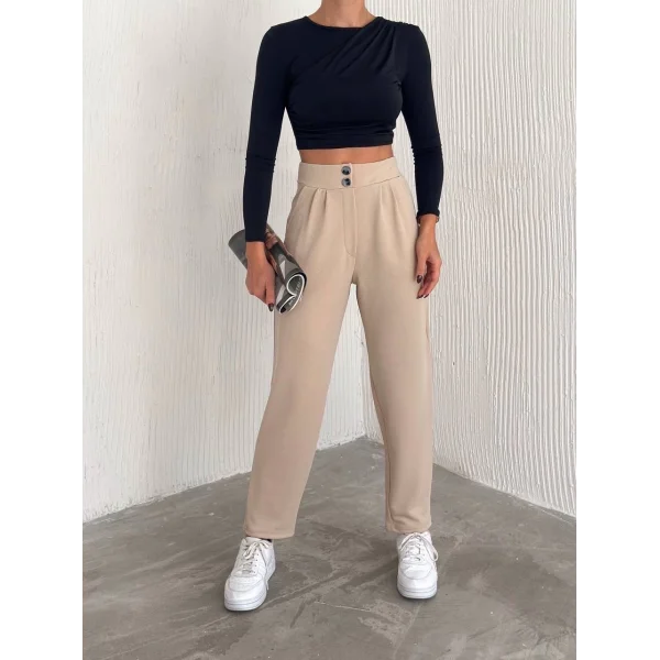 örme krep pantolon çift düğmeli