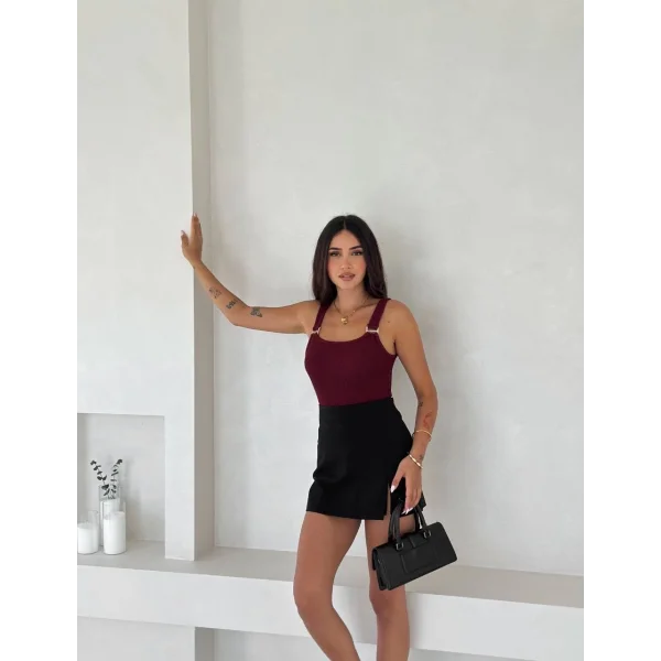 Ottoman toka askılı bluz bordo s4194