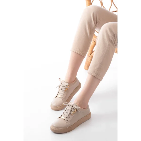 P-910 Bej Bağcıklı Taban Dikişli Günlük Kadın Spor
