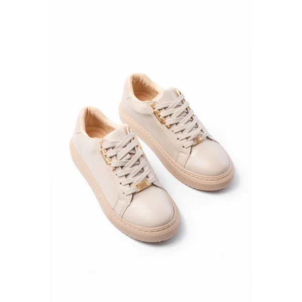 P-910 Bej Bağcıklı Taban Dikişli Günlük Kadın Spor