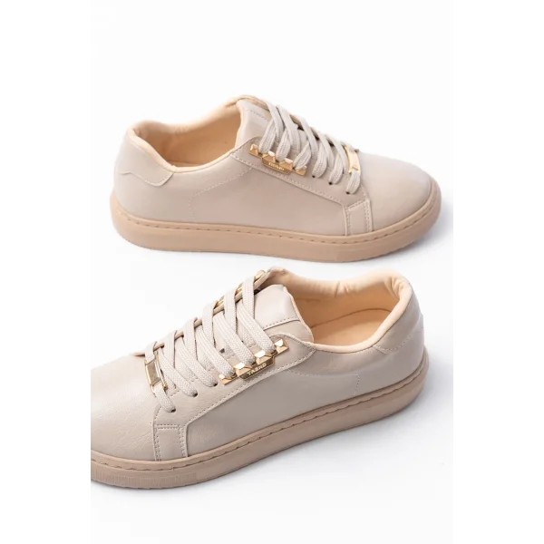 P-910 Bej Bağcıklı Taban Dikişli Günlük Kadın Spor