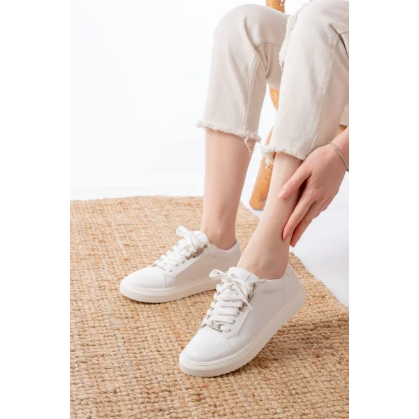 P-910 Beyaz Bağcıklı Taban Dikişli Günlük Kadın Spor