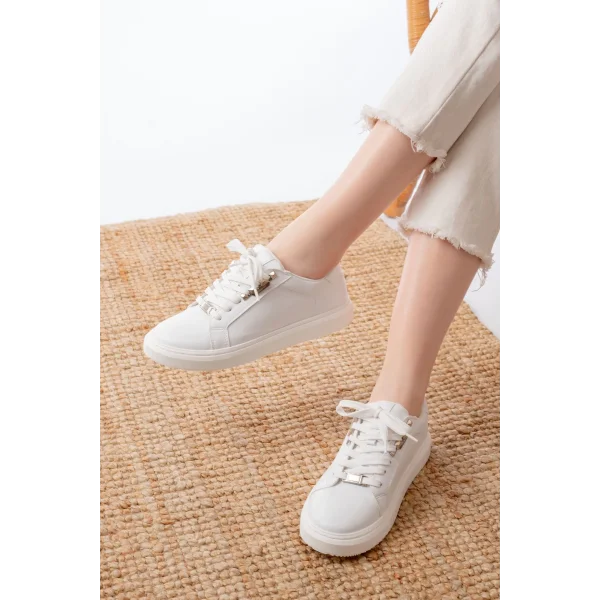 P-910 Beyaz Bağcıklı Taban Dikişli Günlük Kadın Spor