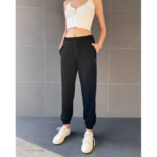 paça lastikli rahat kumaş eşofman siyah