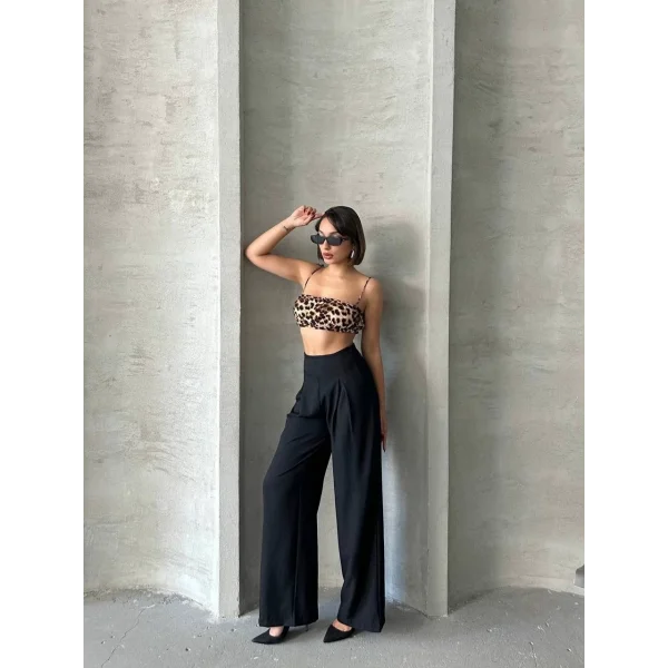 Pileli keten pantolon s255046