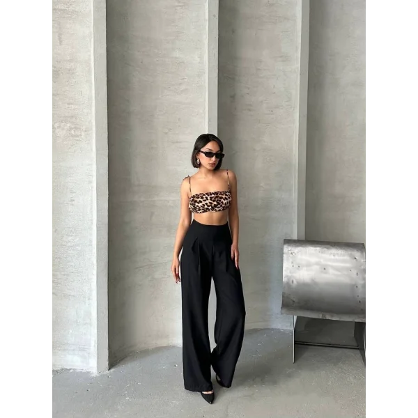 Pileli keten pantolon s255046