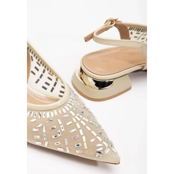 Piyar Bej Taşlı Topuklu Ayakkabı