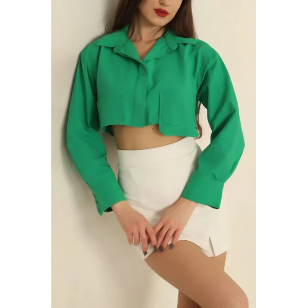 Poplin crop gömlek yeşil s3060
