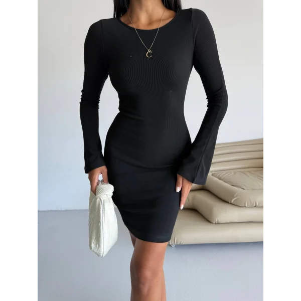 Prenses kol esnek kumaş elbise siyah f2334