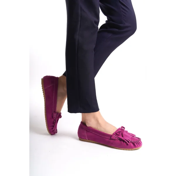 PS-100 Fuşya Süet Püsküllü Günlük Kadın Babet