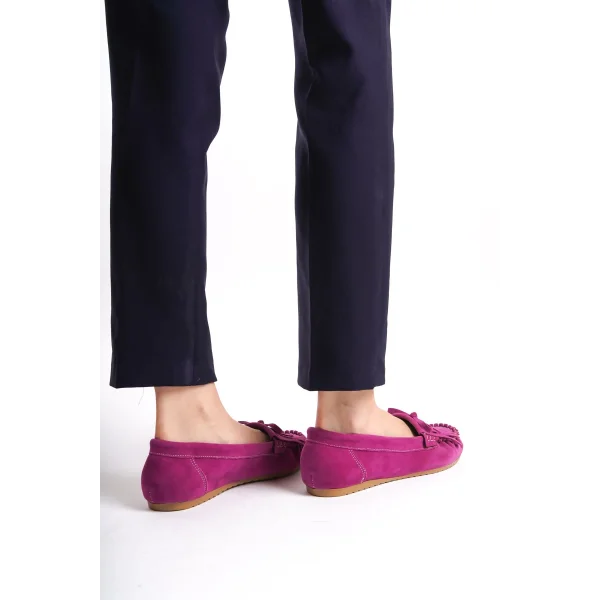 PS-100 Fuşya Süet Püsküllü Günlük Kadın Babet