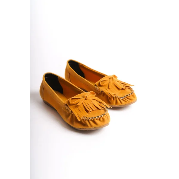 PS-100 Hardal Süet Püsküllü Günlük Kadın Babet