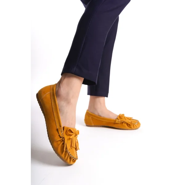 PS-100 Hardal Süet Püsküllü Günlük Kadın Babet