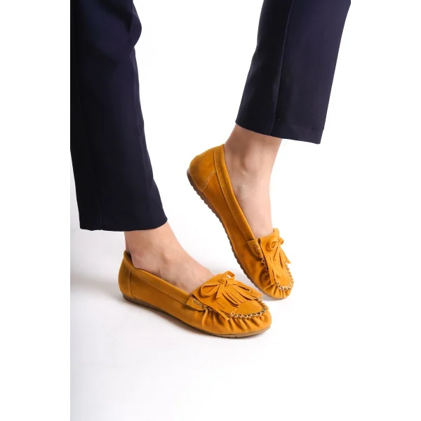 PS-100 Hardal Süet Püsküllü Günlük Kadın Babet