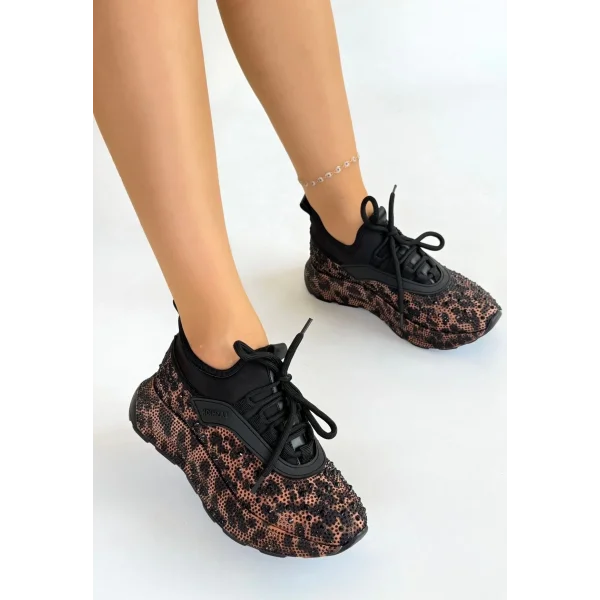 Rimay Kahverengi Cilt Boncuk İşlemeli Spor Ayakkabı