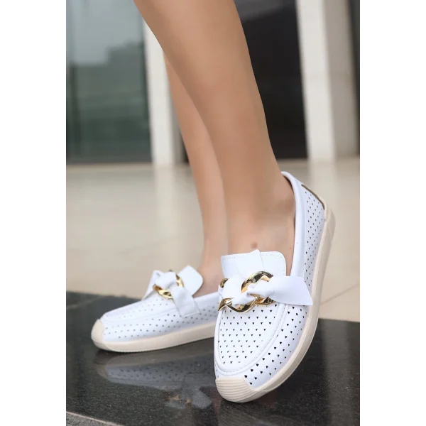 Riwan Beyaz Cilt Babet Ayakkabı