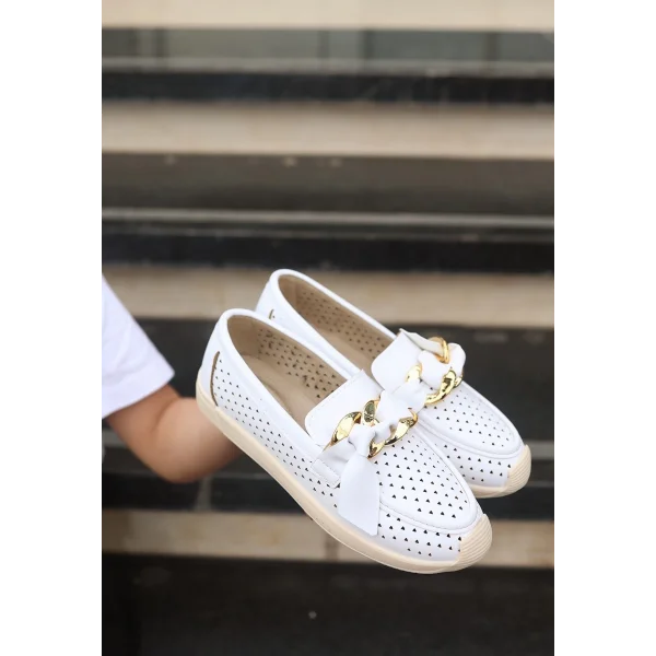 Riwan Beyaz Cilt Babet Ayakkabı