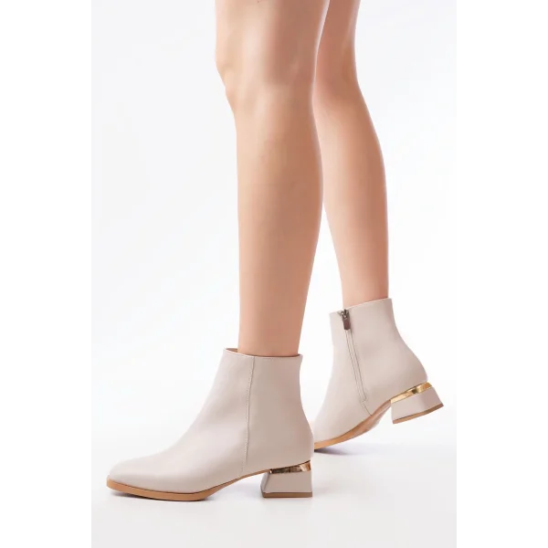 RM-500 Bej Topuklu Fermuarlı Günlük Kadın Bot